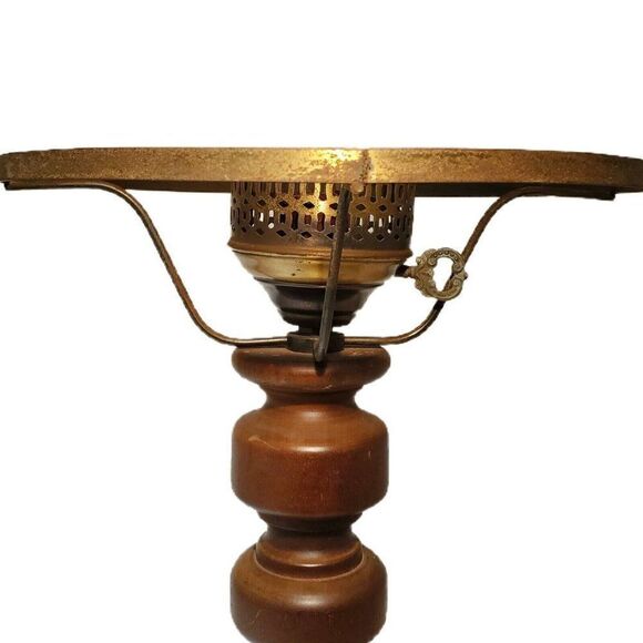 Antique Vintage GWTW Parlor Table Lamp 15" brass Turned wood base MCM Key Turn - Picture 5 of 9